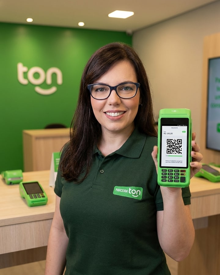 Nani, sua consultora, com a maquininha Ton